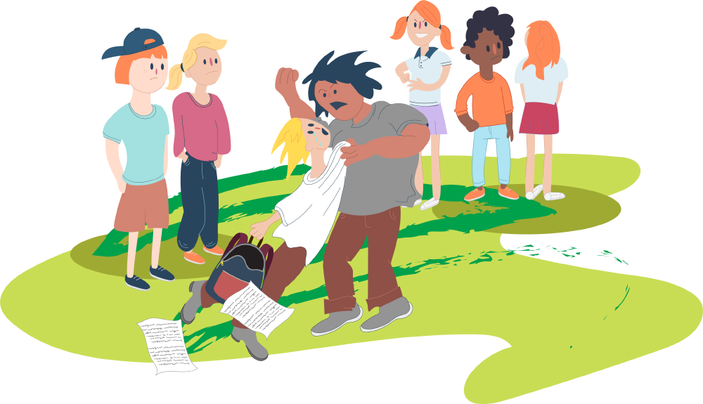 Teen boy being pushed around by another teen boy while others watch Teen boy being pushed around by another teen boy while others watch