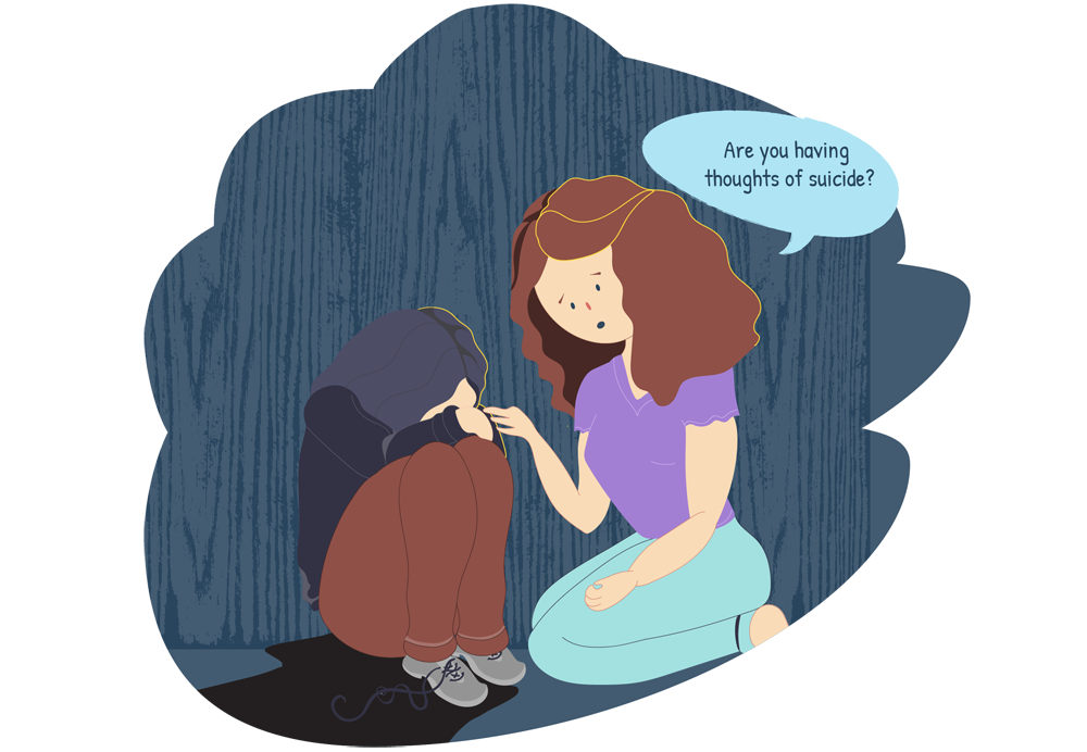 Teen girl crying and upset, Mum asking her if she has thoughts of suicide Teen girl crying and upset, Mum asking her if she has thoughts of suicide
