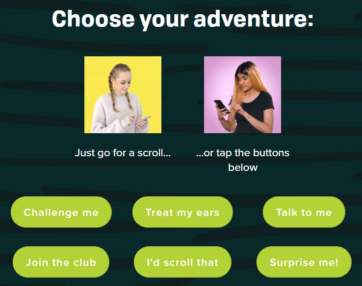 Screenshot of the menu on the Kids Helpline Fun webpage