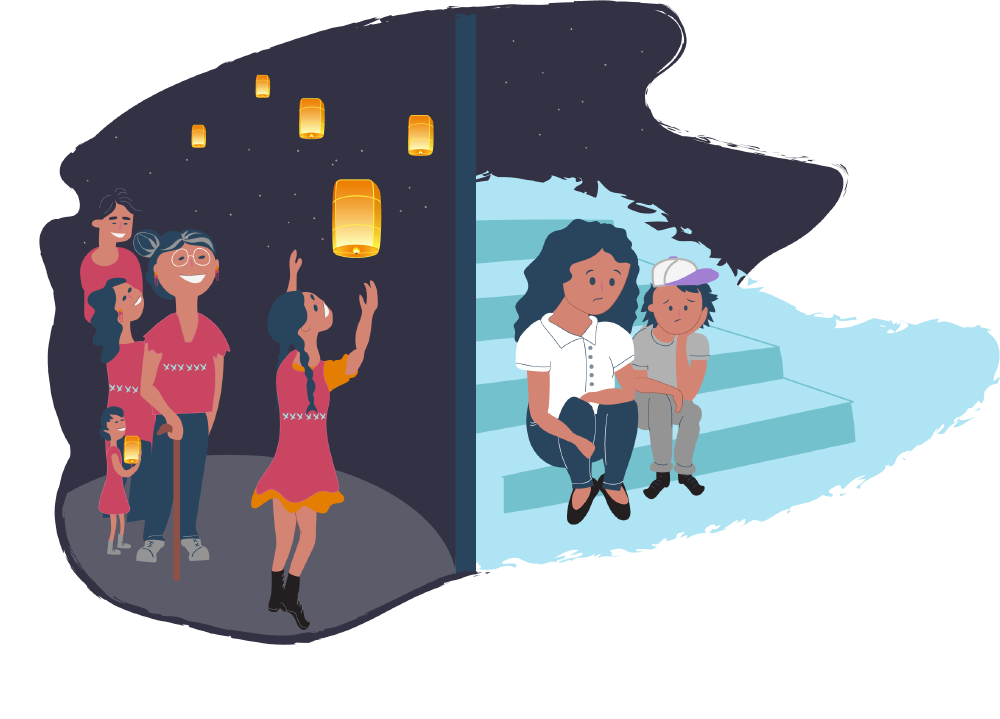 Two families - one embracing their culture, the other one looking isolated Two families - one embracing their culture, the other one looking isolated