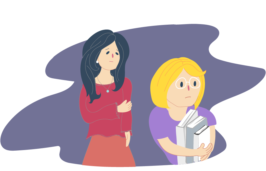 Girl holding school books looking worried with concerned Mum standing behind Girl holding school books looking worried with concerned Mum standing behind