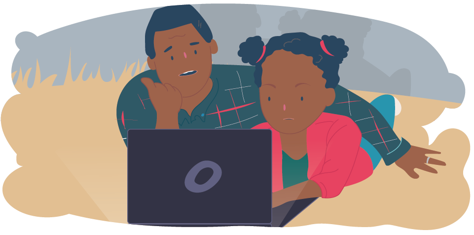 Parent and child looking at laptop talking about online grooming and online safety Parent and child looking at laptop talking about online grooming and online safety