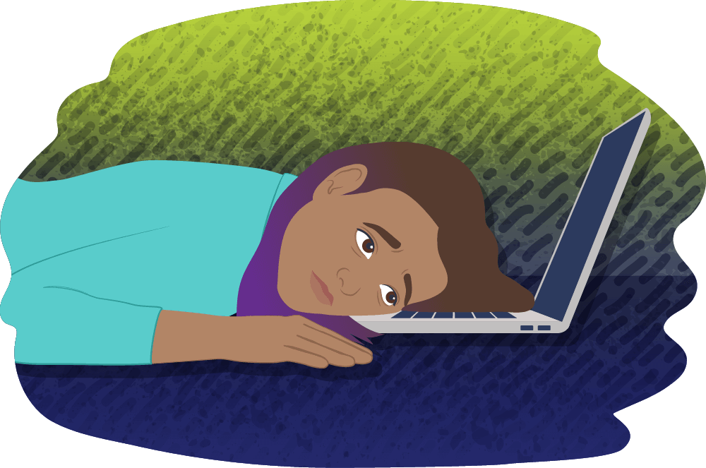 Teen lying facedown on laptop keyboard Teen lying facedown on laptop keyboard