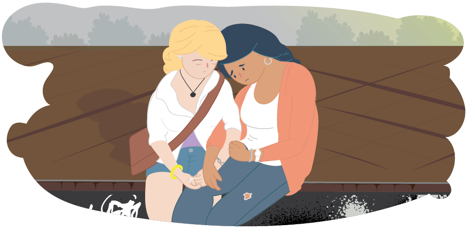 Teen comforting her friend, who is very sad Teen comforting her friend, who is very sad