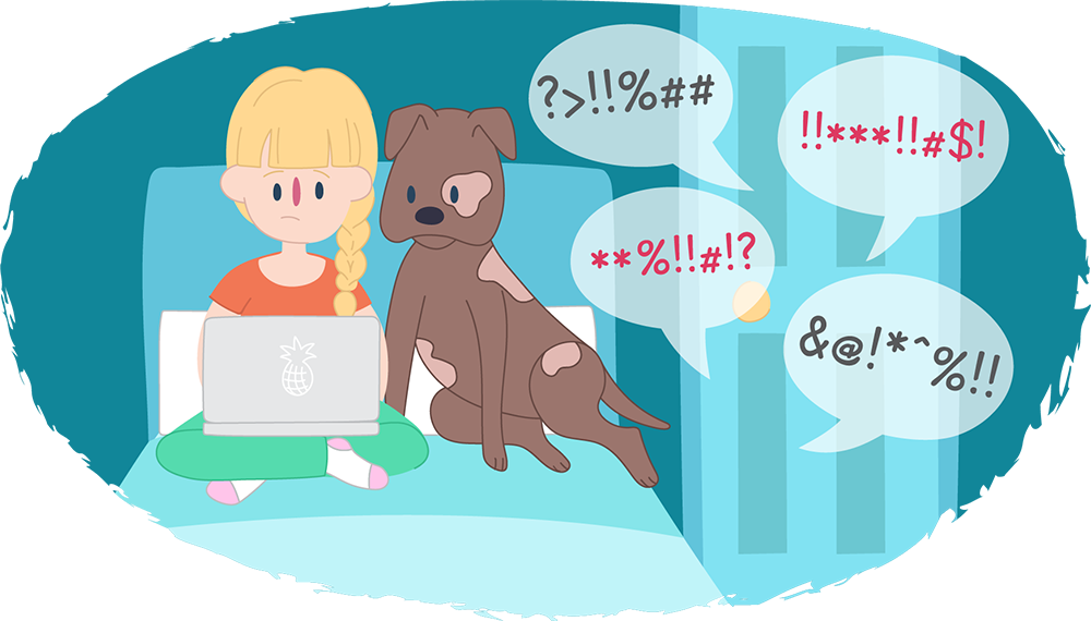Girl in room with her dog, can hear arguing next door Girl in room with her dog, can hear arguing next door
