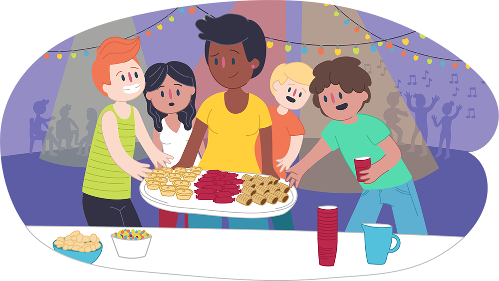 Parent putting food down for teens at a party Parent putting food down for teens at a party