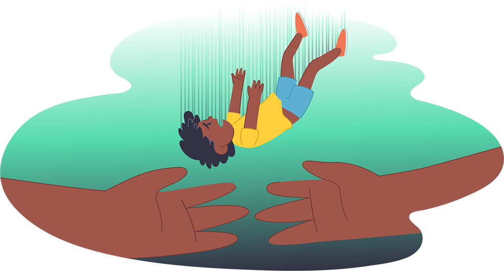 Child falling into supportive hands of parent or carer Child falling into supportive hands of parent or carer