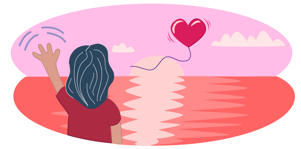Child or teen waving goodbye to a balloon representing someone who has died Child or teen waving goodbye to a balloon representing someone who has died