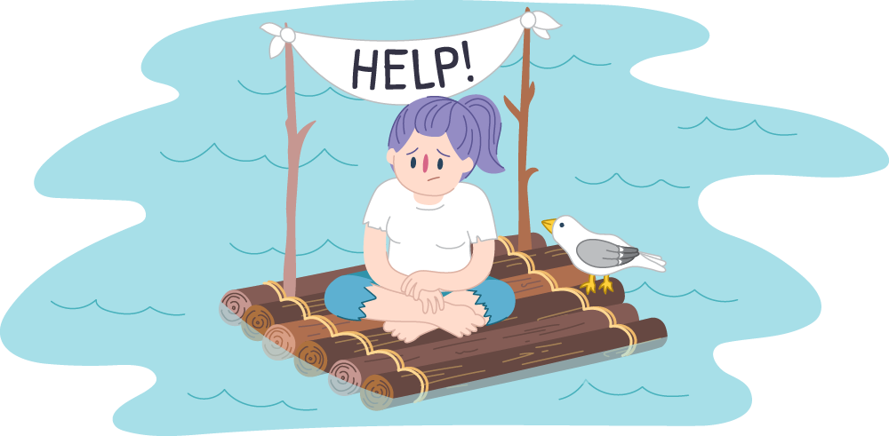 Girl stranded on a raft with a sign asking for help Girl stranded on a raft with a sign asking for help