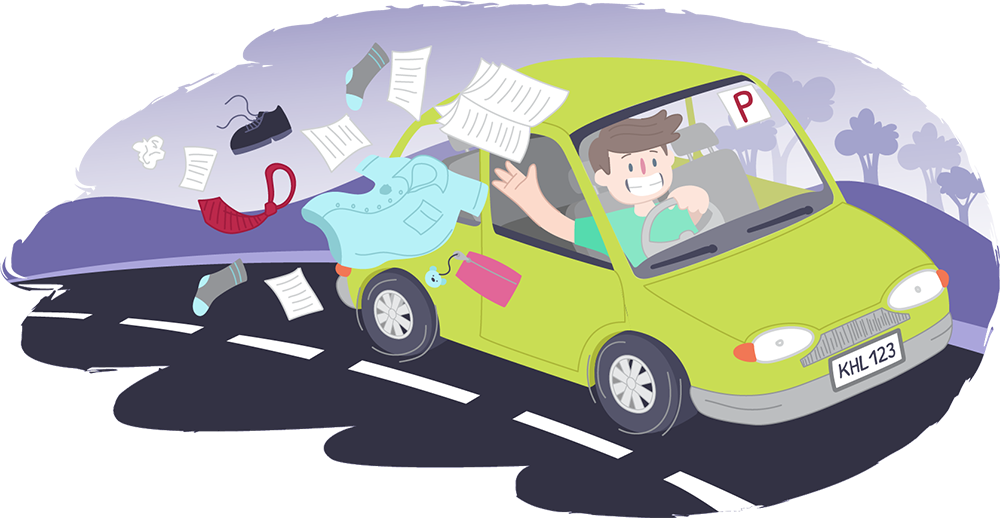 P plater throwing school stuff out of car window P plater throwing school stuff out of car window
