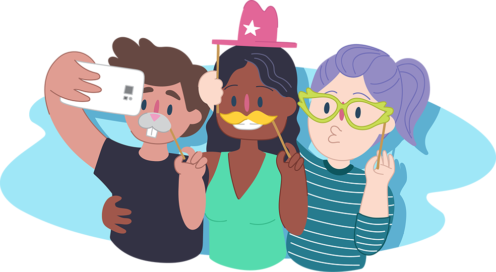 Teens taking selfies with props Teens taking selfies with props