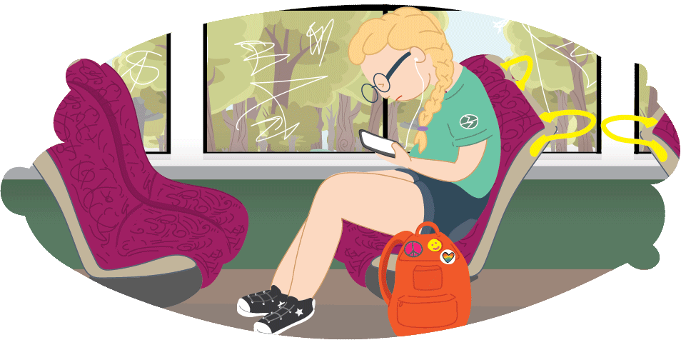 Girl sitting on train texting mum that she is staying at dad's house tonight Girl sitting on train texting mum that she is staying at dad's house tonight
