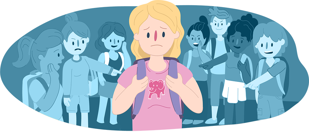 Girl at school, standing in the middle surrounded by other teens either side whispering to each other and pointing at her. Girl at school, standing in the middle surrounded by other teens either side whispering to each other and pointing at her.