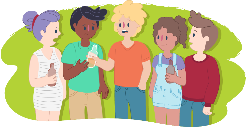 Teenager being pressured by his friends to have a drink of alcohol Teenager being pressured by his friends to have a drink of alcohol
