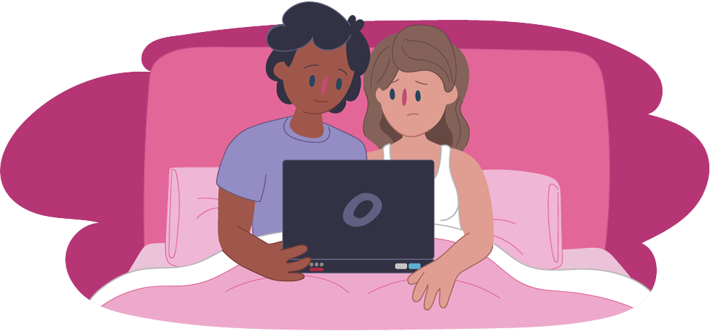 Woman and man sitting in bed watching porn on laptop Woman and man sitting in bed watching porn on laptop
