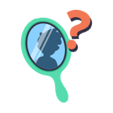 Illustration of a mirror with a shadow and question mark Illustration of a mirror with a shadow and question mark