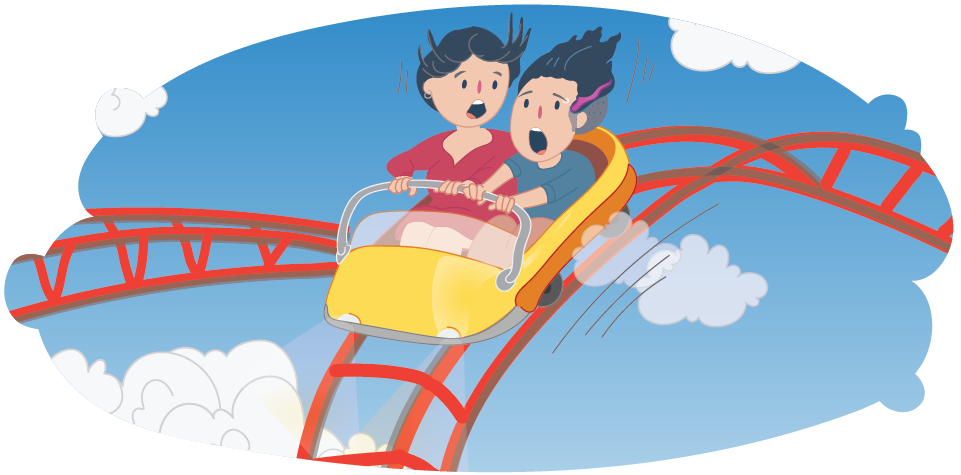 Two people on a roller coaster Two people on a roller coaster