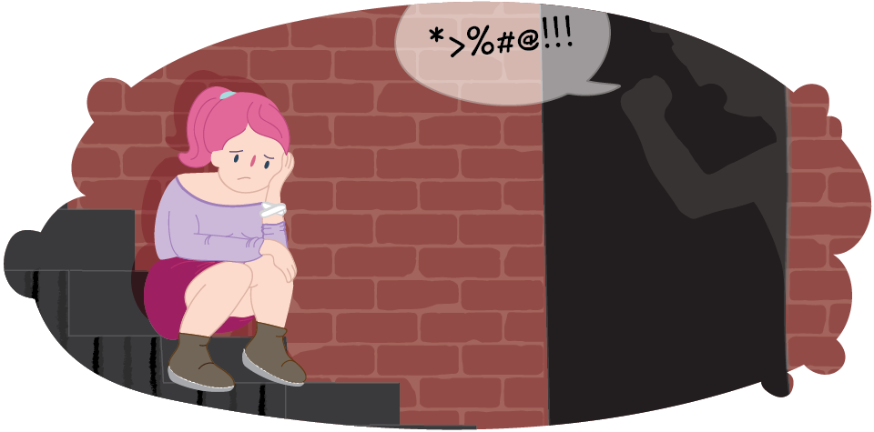 Girl sitting on stairs while adult swears at her Girl sitting on stairs while adult swears at her